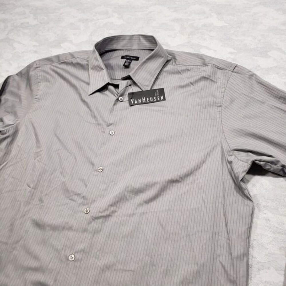 Van Heusen‎ Shirt Mens XL Gray Striped Long Sleeve Button Up NWT